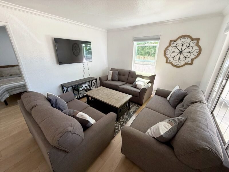 Furnished living room inside one of Andrew Lamb's California homes
